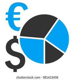 Financial Pie Chart Vektorsymbol. Der Stil ist ein bicolorfarbenes, flaches Symbol, blaue und graue Farben, weißer Hintergrund.
