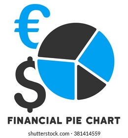 Financial Pie Chart vector icon with caption. Symbol style is a bicolor flat symbol with rounded angles, blue and gray colors, white background.