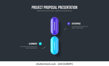 Financial Plan 2 Step Infographic Slideshow Design. Consulting Showcase Slide Template Vector Illustration. Product Forecast Two Option Diagram Presentation Layout.