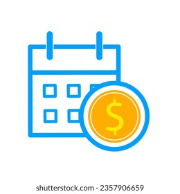 financial plan icon vector with simple design.calendar icon with dollar coins