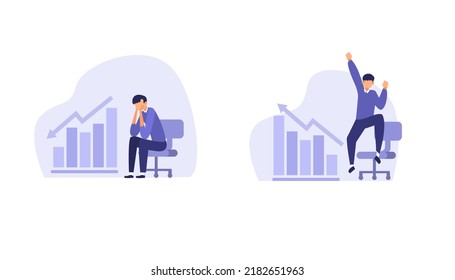 Financial Plan, Saving And Investment Or Stock Market Rebound And Economic Recover Concept, Market Value Up And Down Flat Vector Illustration