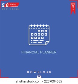 FINANCIAL PLANNER icon vector on blue background. Simple, isolated, flat icons, icons, apps, logos, website design or mobile apps for business marketing management,
UI UX design Editable stroke.EPS10