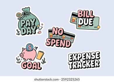 Financial Planner Stickers Set – Budget, Expense Tracker, Pay Day, Bill Due, No Spend, Savings