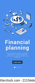 Financial Planning Account Budget Balance With Expenses And Earnings Calculating Mobile Banner Isometric Vector Illustration. Work Profit Success Strategy Development Money Economic Optimization