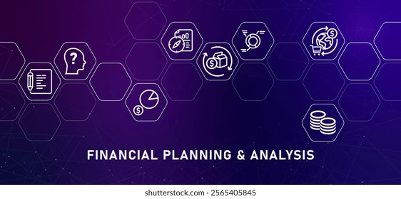 Financial planning and analysis gradient web header finance strategy plan analyzing data and report for  company decision-making process