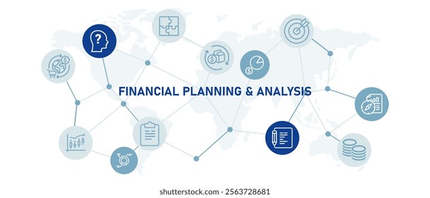 Financial planning and analysis icon analyze finance business strategy plan information design outline connected items