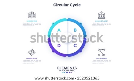Financial planning and analytics circle infographic design template. Comparison of different processes in business. Commerce research. Circular cycle piechart with 4 segments. Visual data presentation