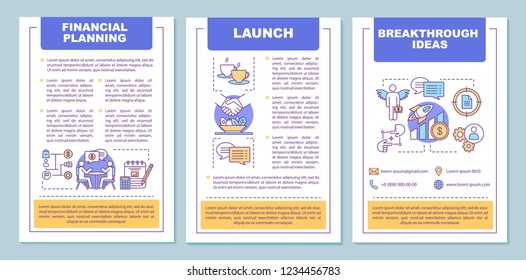 Financial planning brochure template layout. Budgeting. Funding and financing. Investment. Flyer, booklet, leaflet print design. Vector page layouts for magazines, annual reports, advertising posters