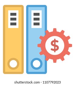 
Financial planning and budgeting folders with gear wheel inside dollar sign 
