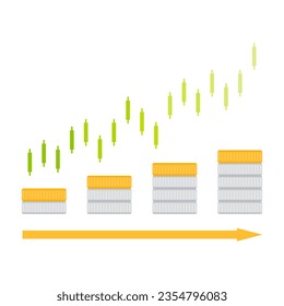 Financial planning coins arranged in a row on a white background.
