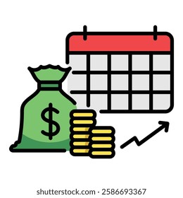 Financial planning color-filled round line vector icon with editable stroke, symbolizing budgeting, investment, and financial growth.