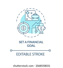 Financial planning concept icon. Aim for secure pension abstract idea thin line illustration. Budget creation. List and aim for targets. Vector isolated outline color drawing. Editable stroke