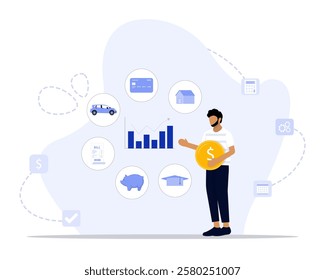 Financial planning concept illustration. Suitable for landing page, ui, web, App intro card, editorial, flyer, and banner.