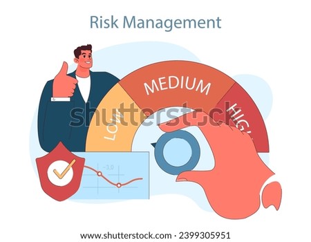 Financial planning. Emphasizing risk management in financial strategies. Balancing between low, medium, and high risk for stability. Flat vector illustration