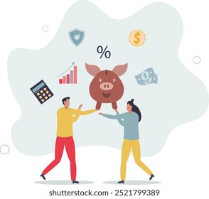Financial planning and family money budget strategy tiny person concept.flat design with people.