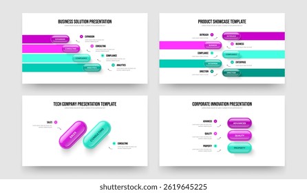 Financial Planning Four Five Two Three Option Diagram Frame Design Vector Illustration Set. Service Proposal 4 5 2 3 Element Infographic Slideshow Layout Bundle.