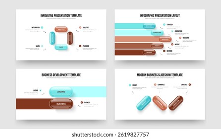 Financial Planning Four Five Two Three Step Diagram Slide Template Vector Illustration Set. Creative Forecast 4 5 2 3 Option Infographic Slideshow Layout Bundle.