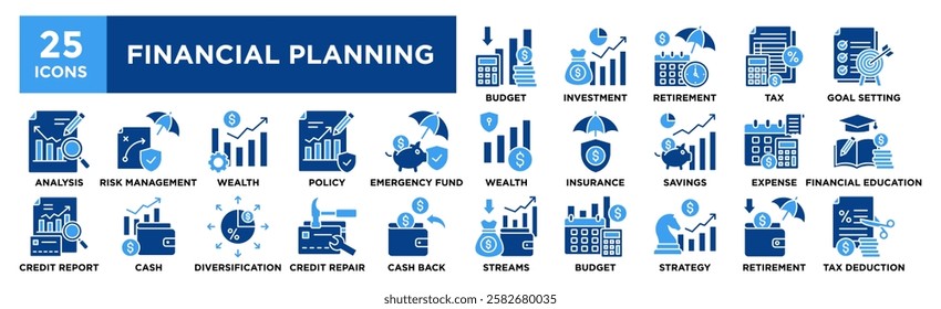 Financial Planning icon collection set. Containing design financial, investment, business, finance, planning	