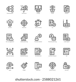 Financial Planning Icon pack for your website, mobile, presentation, and logo design. Financial Planning Icon outline design. Vector graphics illustration and editable stroke.