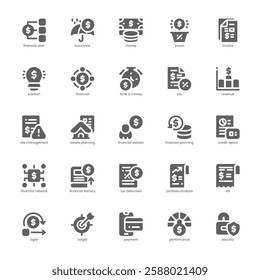 Financial Planning Icon pack for your website, mobile, presentation, and logo design. Financial Planning Icon solid design. Vector graphics illustration and editable stroke.