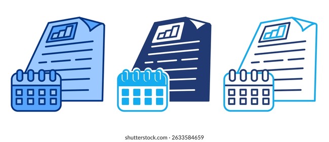 Financial Planning icon represented by chart, paper, calendar Blue, Dualline, Dualtone style.