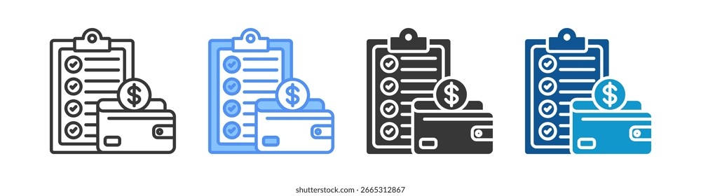 Conjunto de iconos de planificación financiera Colección de varios estilos