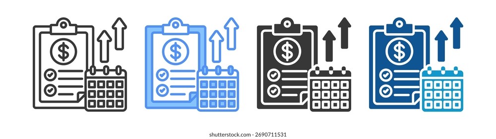 Conjunto de iconos de planificación financiera Colección de varios estilos
