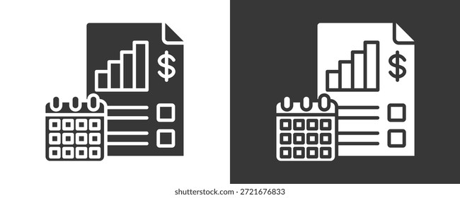 Symbolsatz für die Finanzplanung, Vektorgrafik-Kollektion einzeln auf Schwarz und Weiß