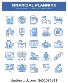 Iconos de planificación financiera. Una guía completa para la presupuestación. Inversión y gestión del dinero
