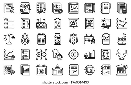 Financial planning icons set. Outline set of financial planning vector icons for web design isolated on white background