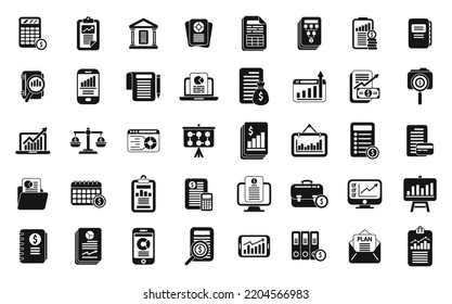Los iconos de planificación financiera establecen un simple vector. Gestionar el riesgo. Cuenta de plan