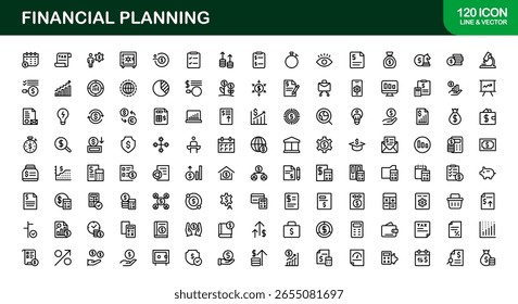 Coleção de Ícones da Linha do Financial Planning - Ícones de estrutura de tópicos exclusivos, criativos e premium com conceitos de gerenciamento de dinheiro, finanças e planejamento econômico