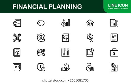Coleção de Ícones da Linha do Financial Planning - Ícones de estrutura de tópicos exclusivos, criativos e premium com conceitos de gerenciamento de dinheiro, finanças e planejamento econômico