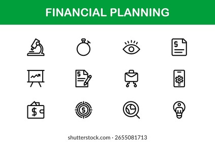 Coleção de Ícones da Linha do Financial Planning - Ícones de estrutura de tópicos exclusivos, criativos e premium com conceitos de gerenciamento de dinheiro, finanças e planejamento econômico