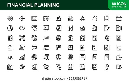 Coleção de Ícones da Linha do Financial Planning - Ícones de estrutura de tópicos exclusivos, criativos e premium com conceitos de gerenciamento de dinheiro, finanças e planejamento econômico