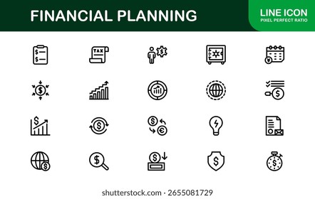 Coleção de Ícones da Linha do Financial Planning - Ícones de estrutura de tópicos exclusivos, criativos e premium com conceitos de gerenciamento de dinheiro, finanças e planejamento econômico