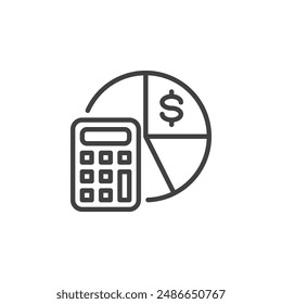 Financial Planning line icon. linear style sign for mobile concept and web design. Calculator, a pie chart, and a dollar sign outline vector icon. Symbol, logo illustration. Vector graphics