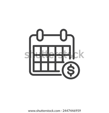 Financial Planning line icon. linear style sign for mobile concept and web design. Calendar and money outline vector icon. Payment reminder symbol, logo illustration. Vector graphics