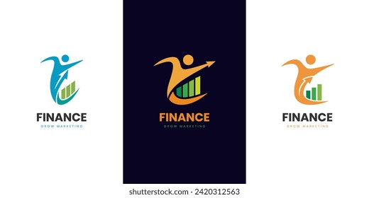 financial planning logo icon design with people grow up graphic symbol for analysis, marketing, strategy business logo design