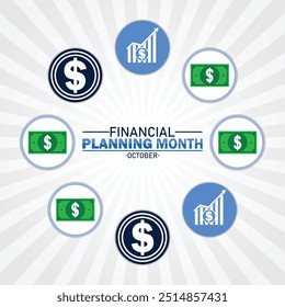 Financial Planning Month. October. Holiday concept. Template for background, banner, card, poster with text inscription. Vector illustration