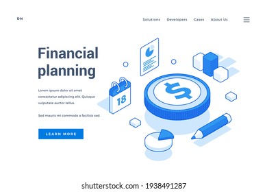 Financial planning oriented website with modern isometric design