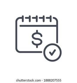 Financial Planning And Pay Day Line Icon. Calendar With Dollar And Check Mark Vector Outline Sign.