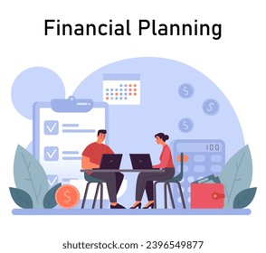 Financial planning. Personal and family budget development, expense management. Investing money. Financial well-being. Flat vector illustration