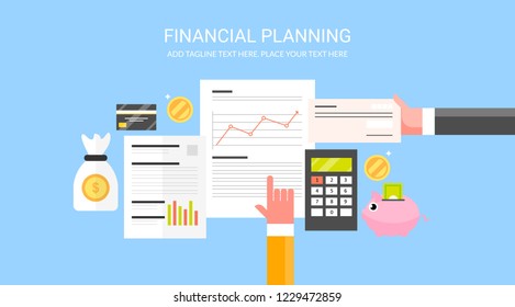 Planificación financiera, Plan de jubilación, cheque de recepción, Anuncio de Vector de diseño plano contable