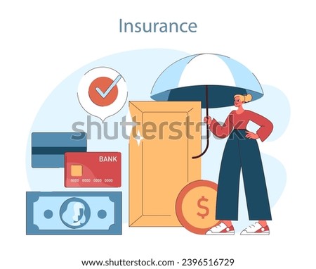 Financial planning. Safeguarding financial resources through insurance. A strategic approach to protection and saving. Flat vector illustration