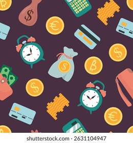 Financial Planning Seamless Pattern with Money. Designs for fabric, textiles, wallpaper, packaging	