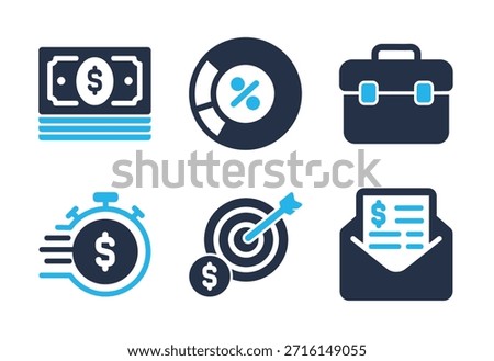 Financial Planning and Targets icon set. Solid glyph series icons
