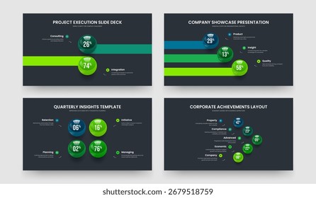 Planejamento Financeiro Dois Três Quatro Cinco Opções Apresentação Infográfica Layout Vetor Ilustração Conjunto. Pacote de Modelos de Apresentação de Slides do Gráfico de Etapas 2 3 4 5 da Previsão do Projeto.