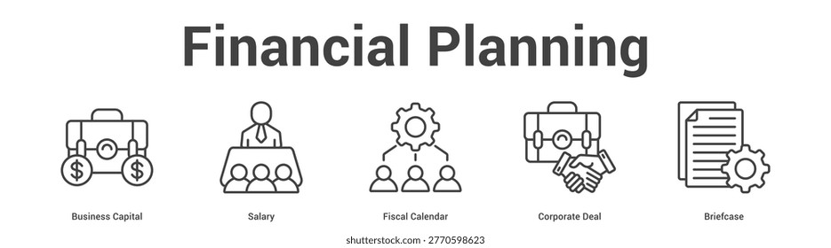Financial Planning web banner icon set vector illustration concept for business with icon of Business Capital, Salary, Fiscal Calendar, Corpor.