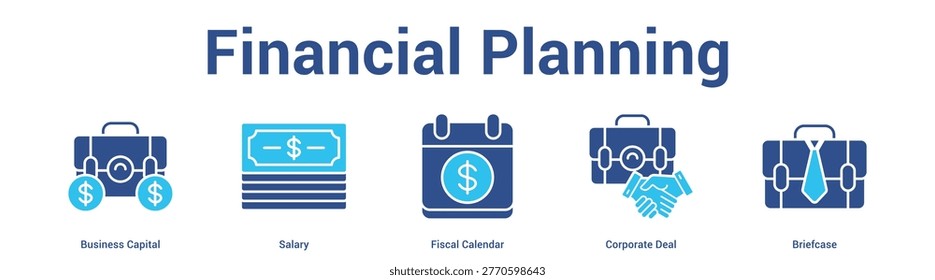 Financial Planning web banner icon set vector illustration concept for business with icon of Business Capital, Salary, Fiscal Calendar, Corpor.